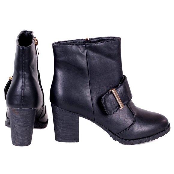 Women's Ankle Booties, Short Faux Leather Zipper Buckle Boots, SB-2005 - Picture 1 of 5